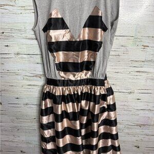 Anthropologie English Factory Black and Cream Sleeveless dress striped size smal